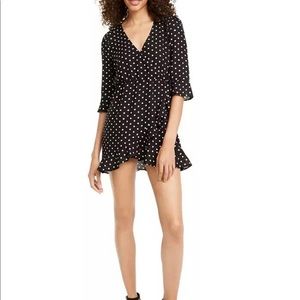 Q & A Women's Dot-Print Surplice Faux-Wrap Dress Black Size Small